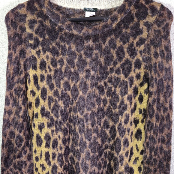 J.Crew Leopard Mohair Sweater Dress Brown Size S Statement Knit - Picture 3 of 8
